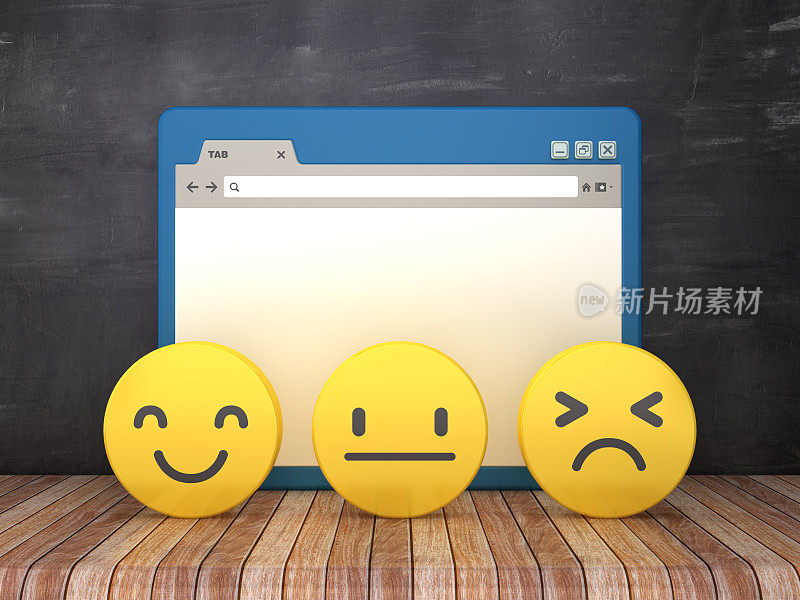 Web浏览器与emoticon黑板背景- 3D渲染